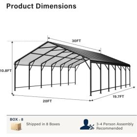 Galvanized Steel Carport, Outdoor Carport Full-Size Metal Carport Kit, 12' X 20' X 10.9', Charcoal