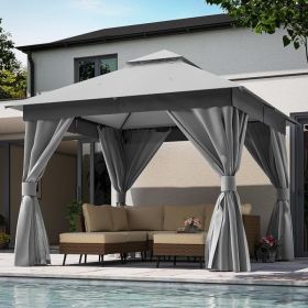 Patio Gazebo 10'x10', Outdoor Heavy Duty Party Tent Shelter With Double Roofs, Mosquito Nettings And Privacy Screens For Backyard, Garden, Lawn
