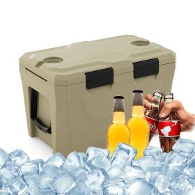 Portable Cooler Hard Shell Ice Chest for Outdoor Camping (Color: Tan, Type: Coolers)