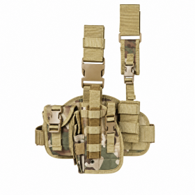 Tactical Drop Leg Holster for Right or Left Hand, Adjustable Thigh Holster with Utility Pouches and Secure Retention Straps (direction: Right, Color: Camo)