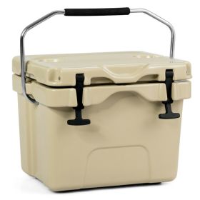 16 Quart 24-Can Capacity Portable Insulated Ice Cooler with 2 Cup Holders (Color: khaki)