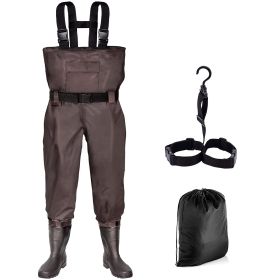 Sunocity Chest Fishing Waders for Men Women with Boots Waterproof, Nylon Chest Wader with PVC Boots & Hanger (Color: coffee, size: Men 13 / Women 15)